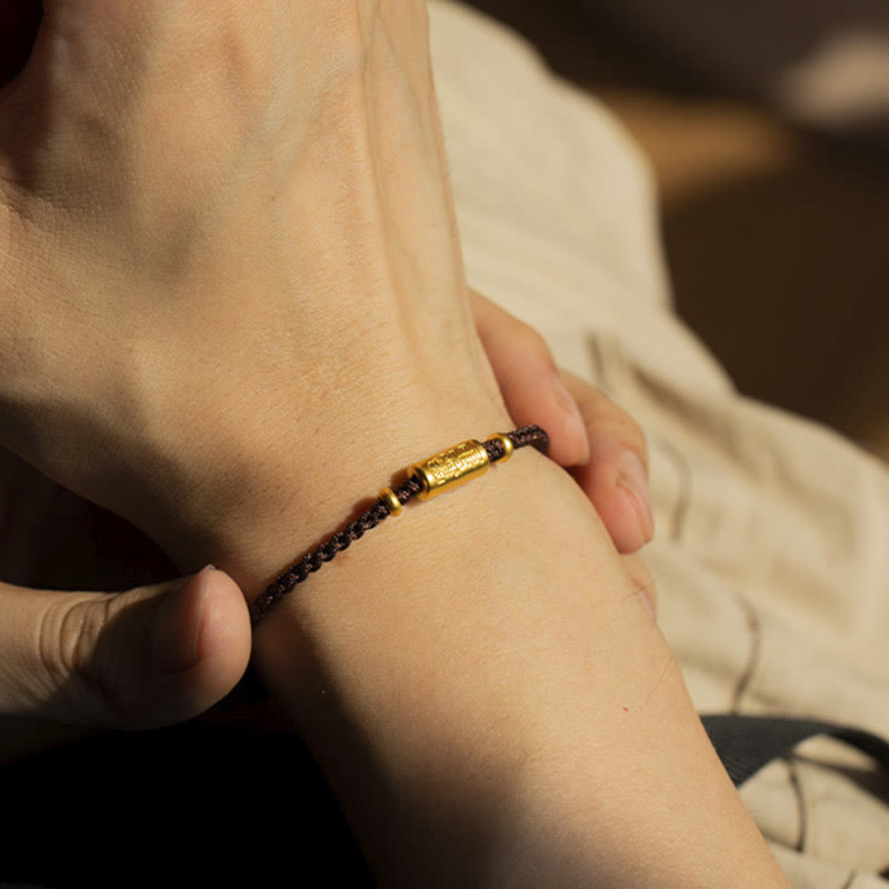 Handmade 24K Gold Carved Amulet Braided Red String Bracelet