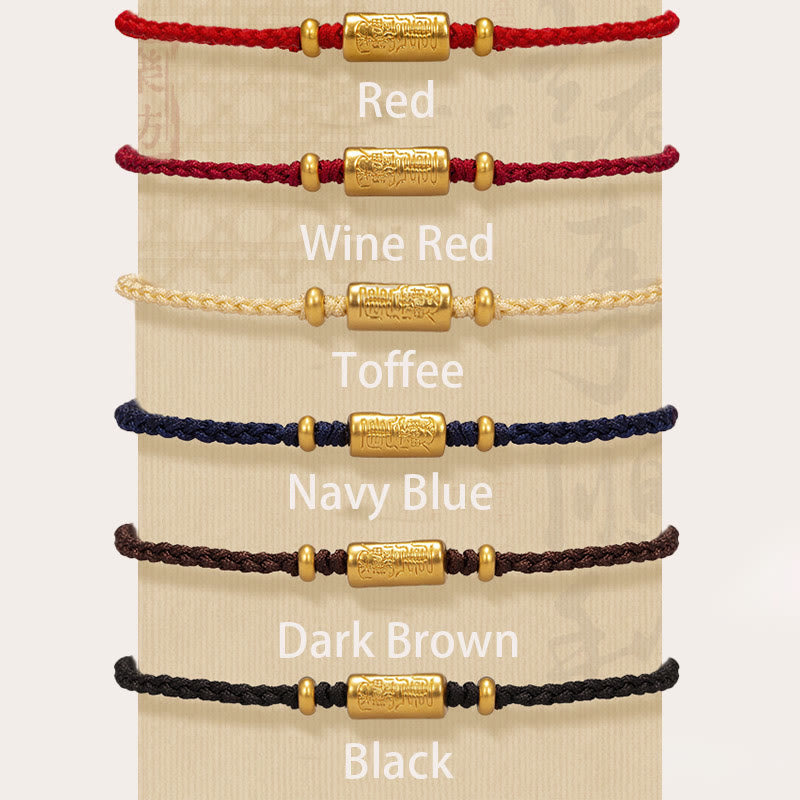Handmade 24K Gold Carved Amulet Braided Red String Bracelet