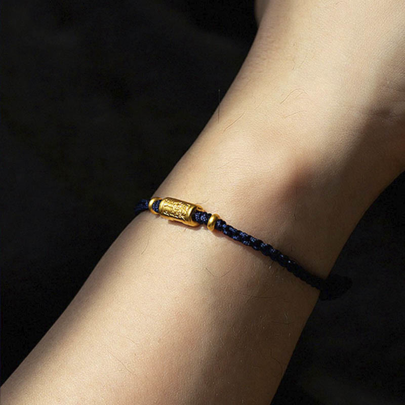 Handmade 24K Gold Carved Amulet Braided Red String Bracelet