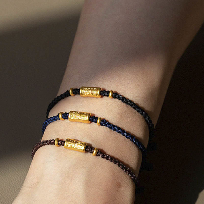 Handmade 24K Gold Carved Amulet Braided Red String Bracelet