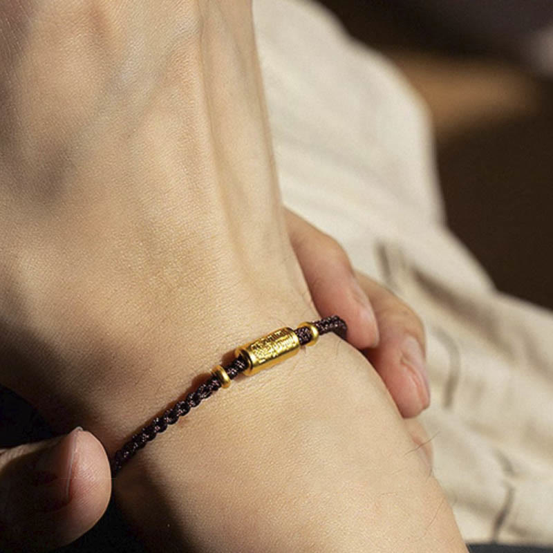 Handmade 24K Gold Carved Amulet Braided Red String Bracelet