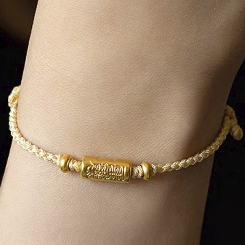 Handmade 24K Gold Carved Amulet Braided Red String Bracelet