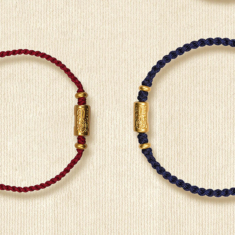 Handmade 24K Gold Carved Amulet Braided Red String Bracelet