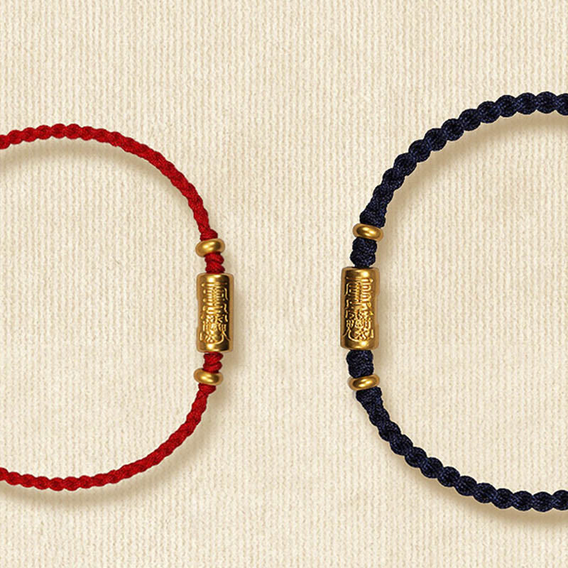 Handmade 24K Gold Carved Amulet Braided Red String Bracelet