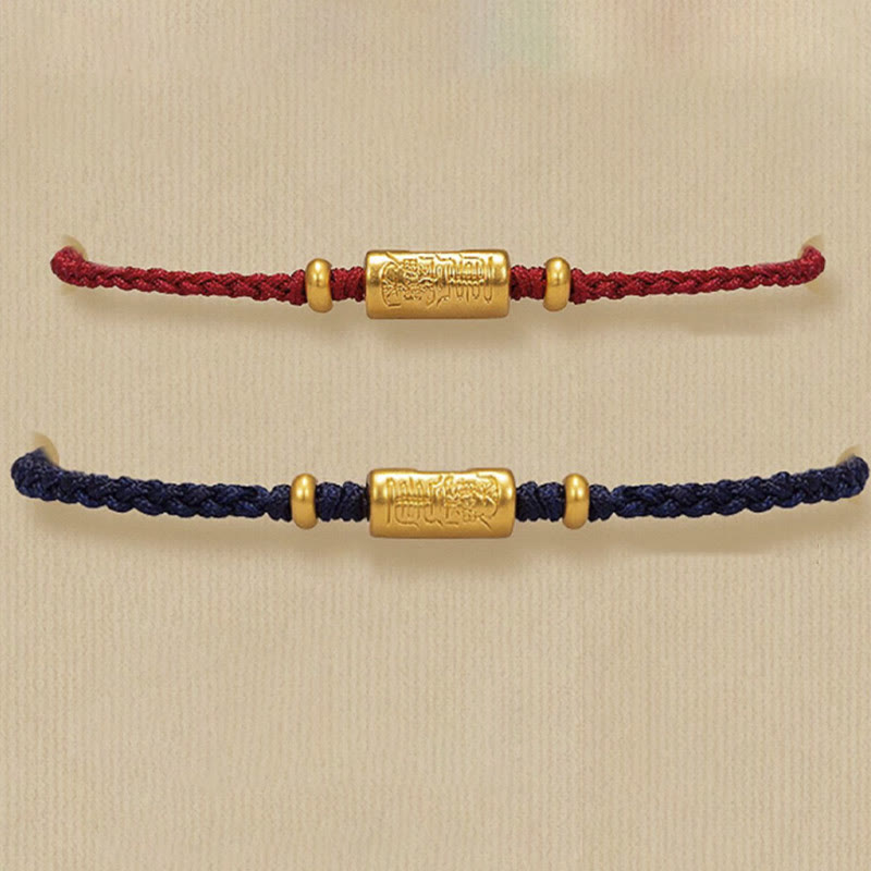 Handmade 24K Gold Carved Amulet Braided Red String Bracelet