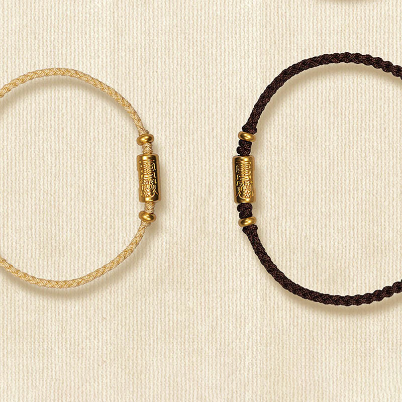 Handmade 24K Gold Carved Amulet Braided Red String Bracelet