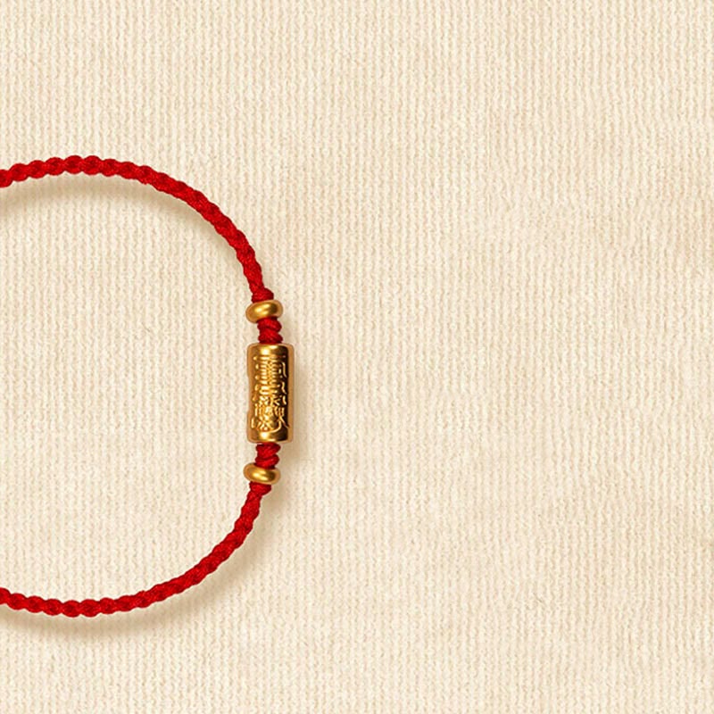 Handmade 24K Gold Carved Amulet Braided Red String Bracelet