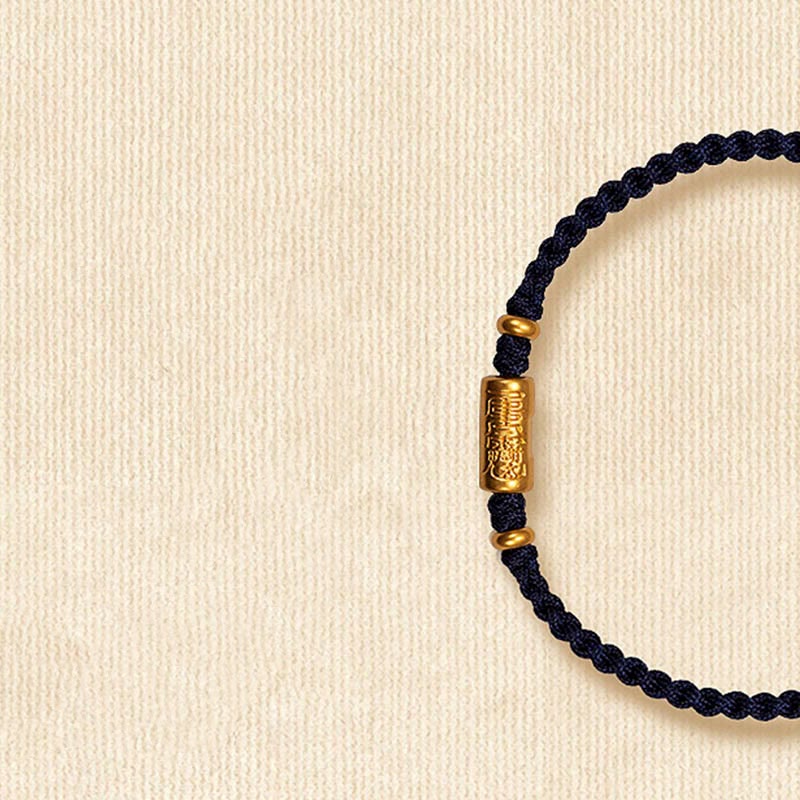 Handmade 24K Gold Carved Amulet Braided Red String Bracelet