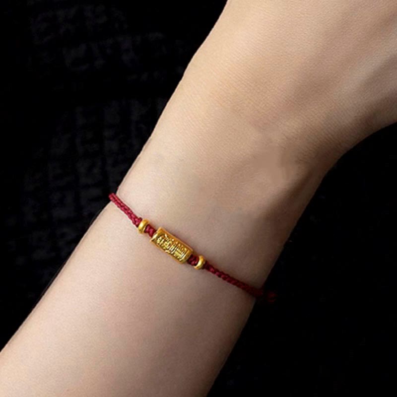Handmade 24K Gold Carved Amulet Braided Red String Bracelet