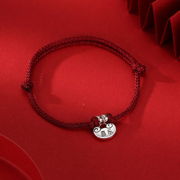 Handcrafted 925 Sterling Silver Longevity Lock Red String Braided Cord Bracelet