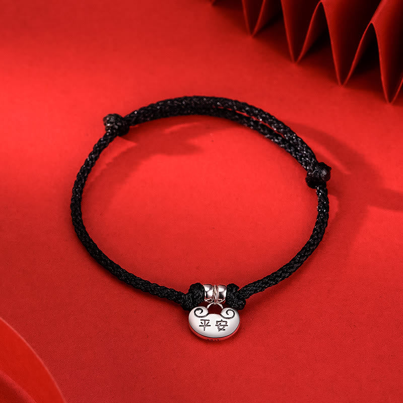 Handcrafted 925 Sterling Silver Longevity Lock Red String Braided Cord Bracelet