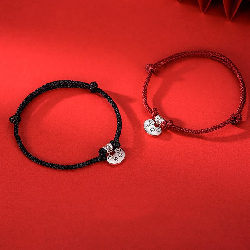 Handcrafted 925 Sterling Silver Longevity Lock Red String Braided Cord Bracelet