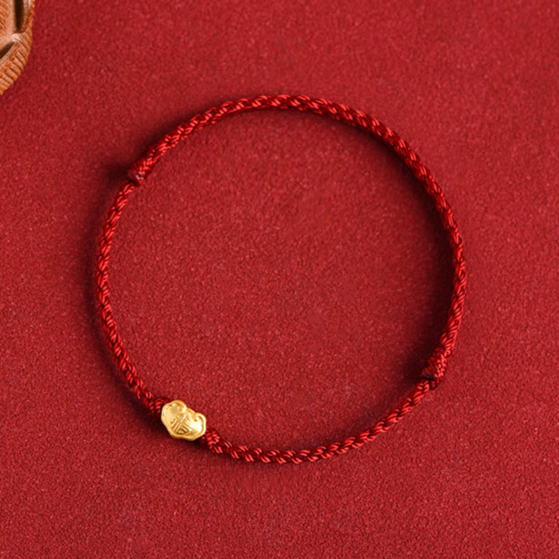 999 Gold Chinese Lock Charm Fu Character Protection Handmade Rope Bracelet