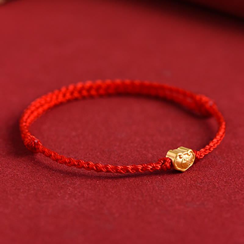 999 Gold Chinese Lock Charm Fu Character Protection Handmade Rope Bracelet