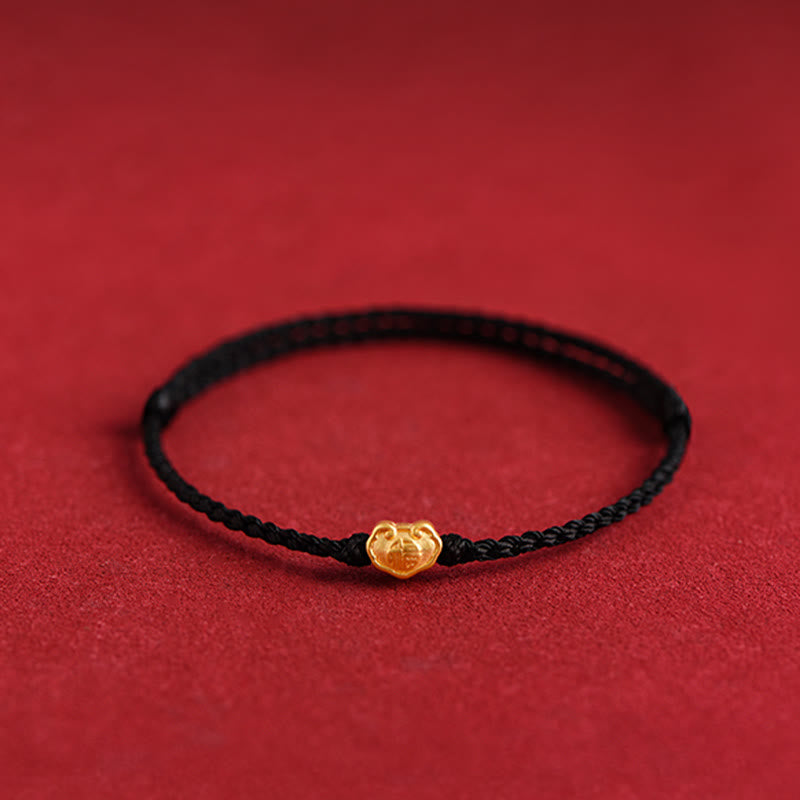 999 Gold Chinese Lock Charm Fu Character Protection Handmade Rope Bracelet