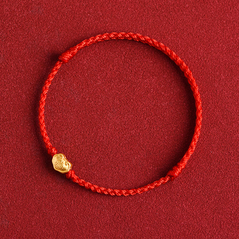 999 Gold Chinese Lock Charm Fu Character Protection Handmade Rope Bracelet