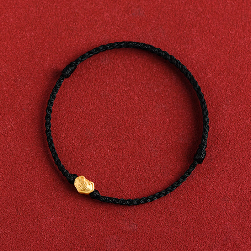 999 Gold Chinese Lock Charm Fu Character Protection Handmade Rope Bracelet