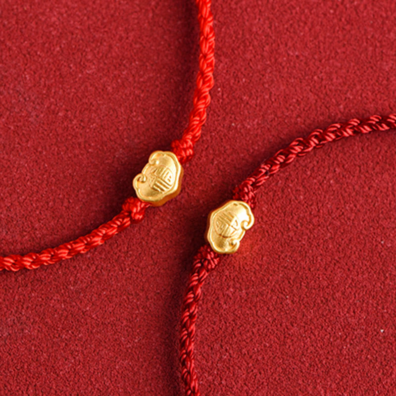 999 Gold Chinese Lock Charm Fu Character Protection Handmade Rope Bracelet