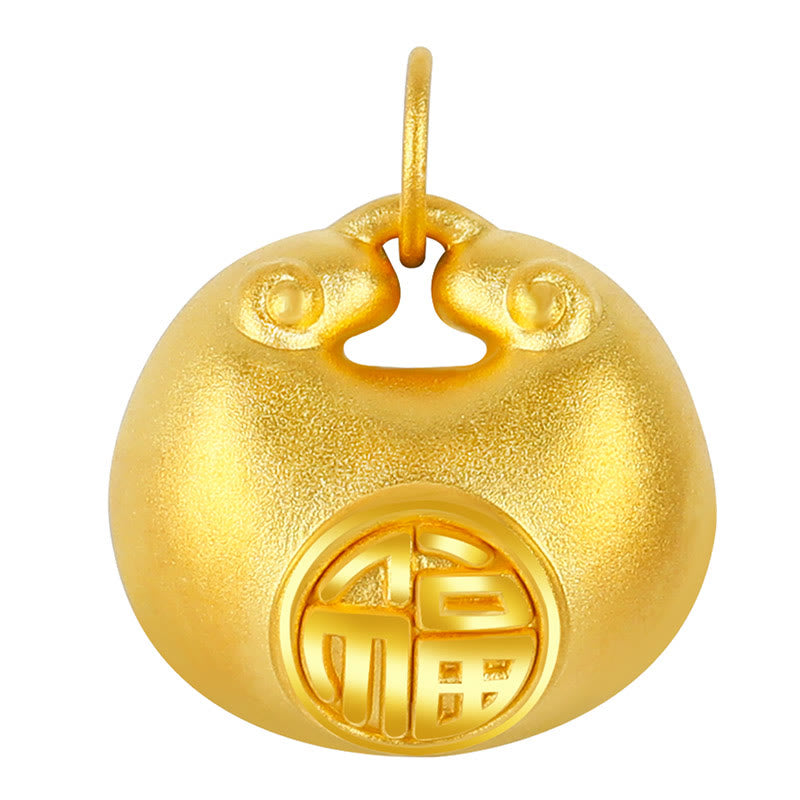 999 Gold Fu Character Wish Lock Pattern Luck Rope Necklace Pendant
