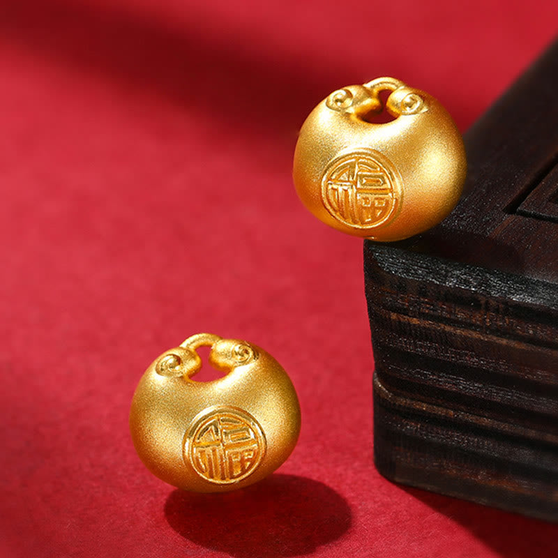 999 Gold Fu Character Wish Lock Pattern Luck Rope Necklace Pendant