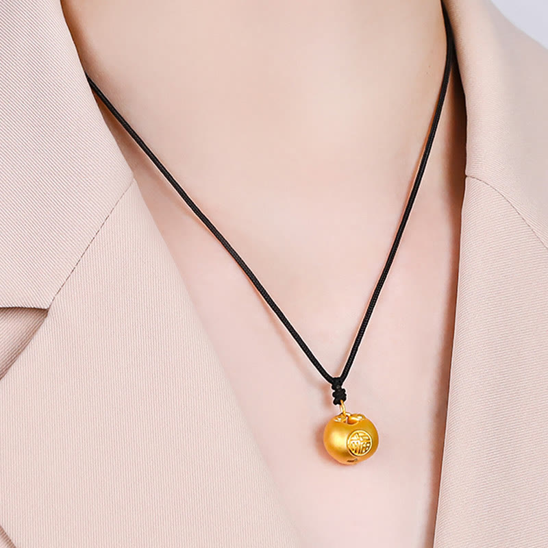 999 Gold Fu Character Wish Lock Pattern Luck Rope Necklace Pendant