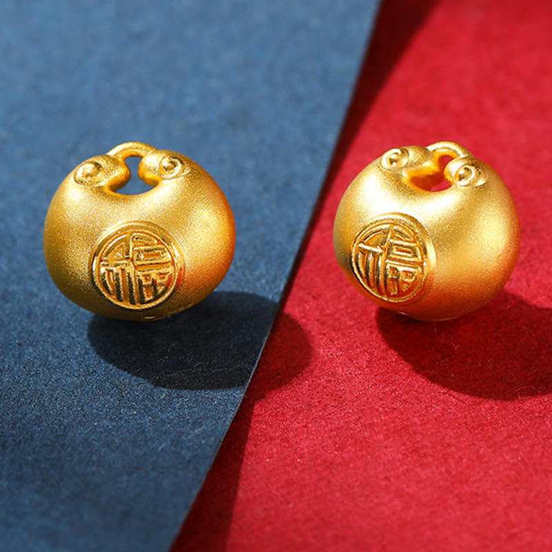 999 Gold Fu Character Wish Lock Pattern Luck Rope Necklace Pendant