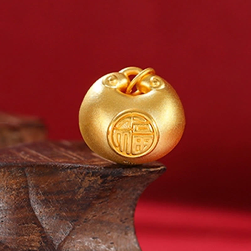 999 Gold Fu Character Wish Lock Pattern Luck Rope Necklace Pendant