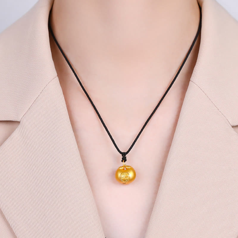 999 Gold Fu Character Wish Lock Pattern Luck Rope Necklace Pendant