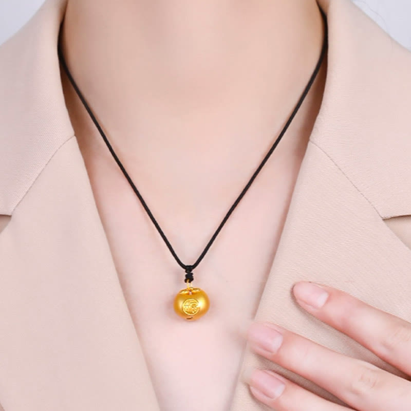 999 Gold Fu Character Wish Lock Pattern Luck Rope Necklace Pendant