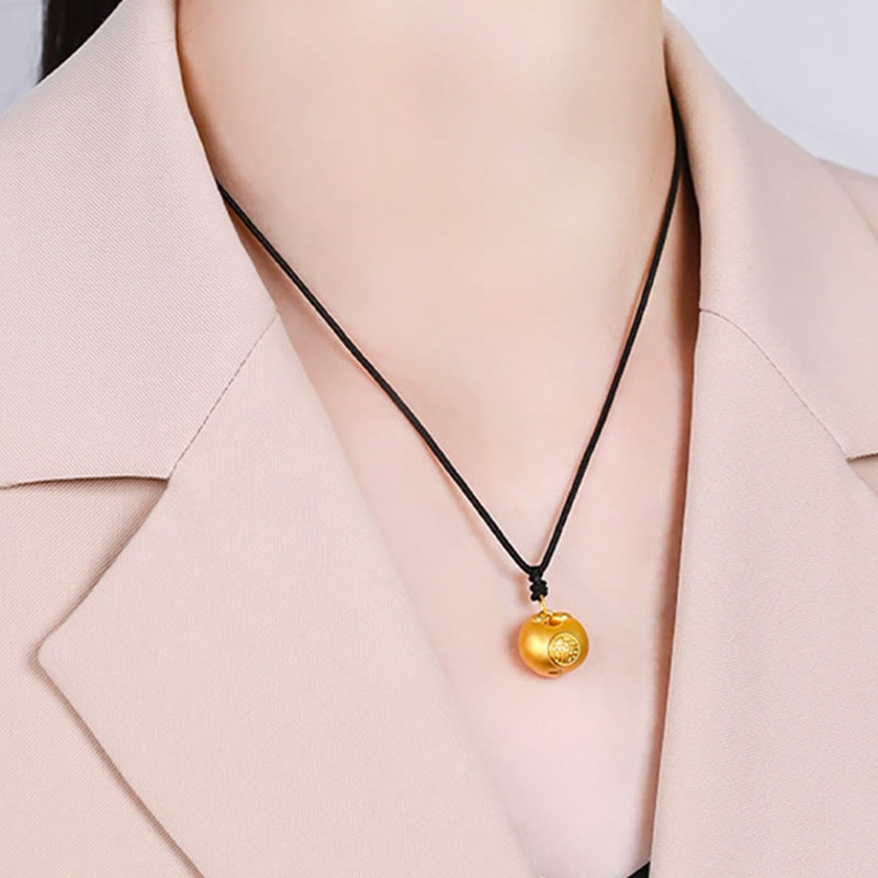999 Gold Fu Character Wish Lock Pattern Luck Rope Necklace Pendant