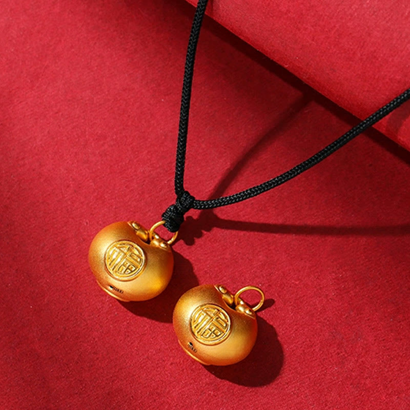999 Gold Fu Character Wish Lock Pattern Luck Rope Necklace Pendant