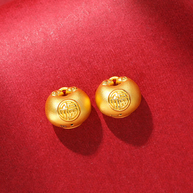 999 Gold Fu Character Wish Lock Pattern Luck Rope Necklace Pendant