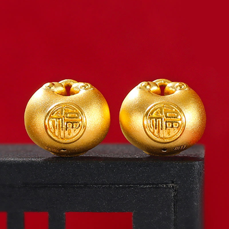 999 Gold Fu Character Wish Lock Pattern Luck Rope Necklace Pendant