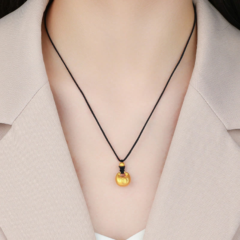 999 Gold Fu Character Wish Lock Pattern Luck Rope Necklace Pendant