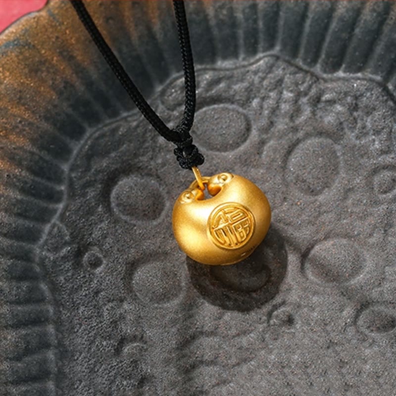999 Gold Fu Character Wish Lock Pattern Luck Rope Necklace Pendant