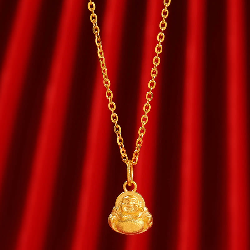 999 Gold Mini Laughing Buddha Luck Wealth Necklace Pendant