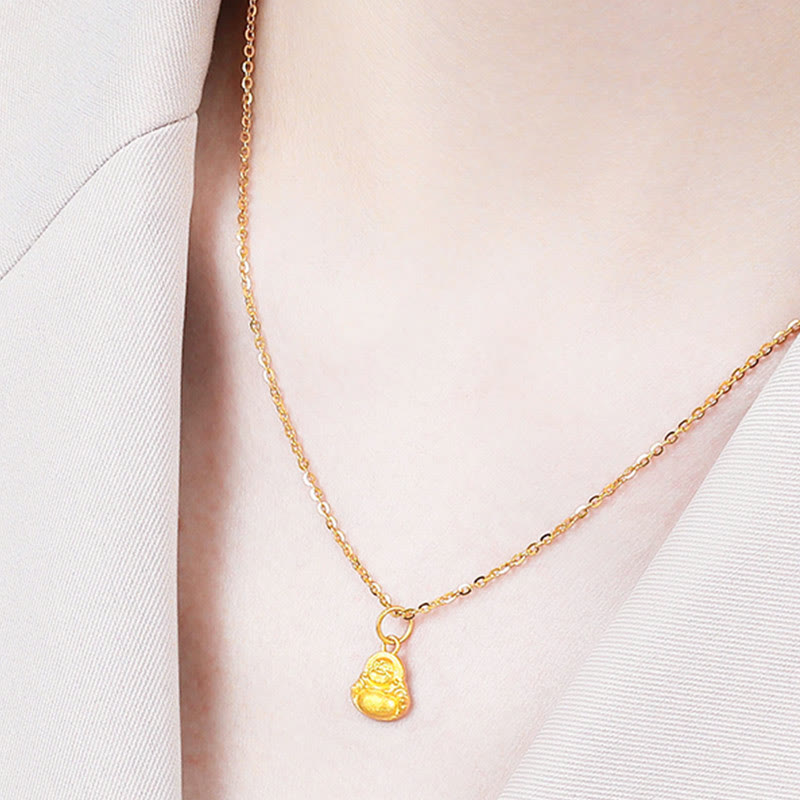 999 Gold Mini Laughing Buddha Luck Wealth Necklace Pendant