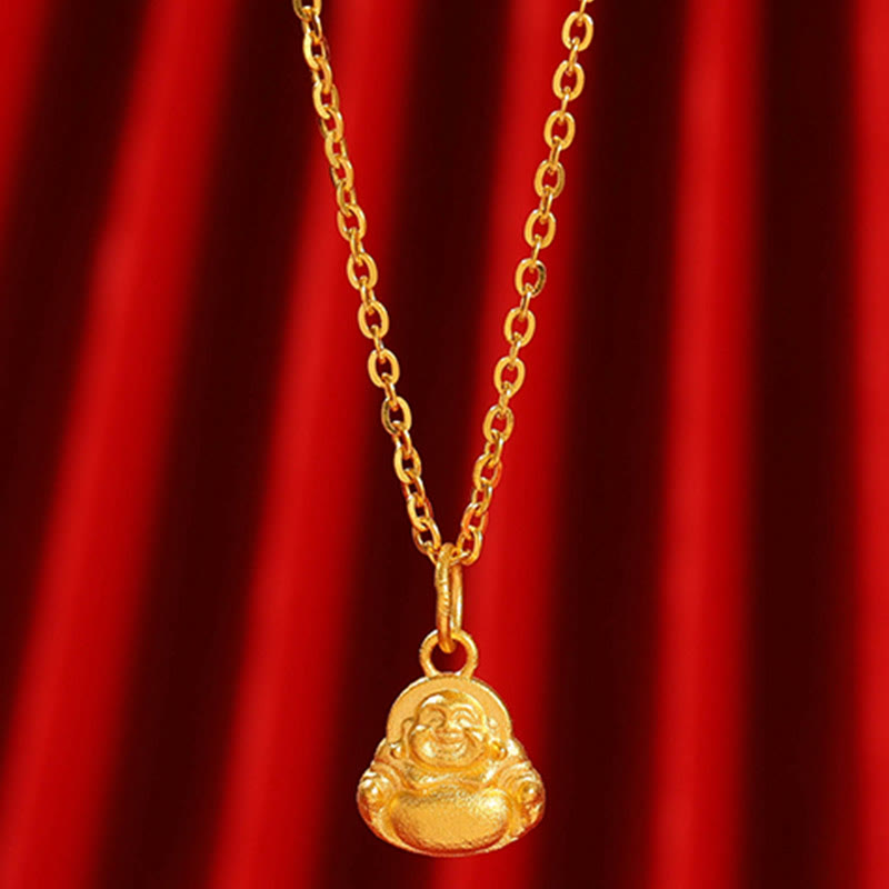 999 Gold Mini Laughing Buddha Luck Wealth Necklace Pendant