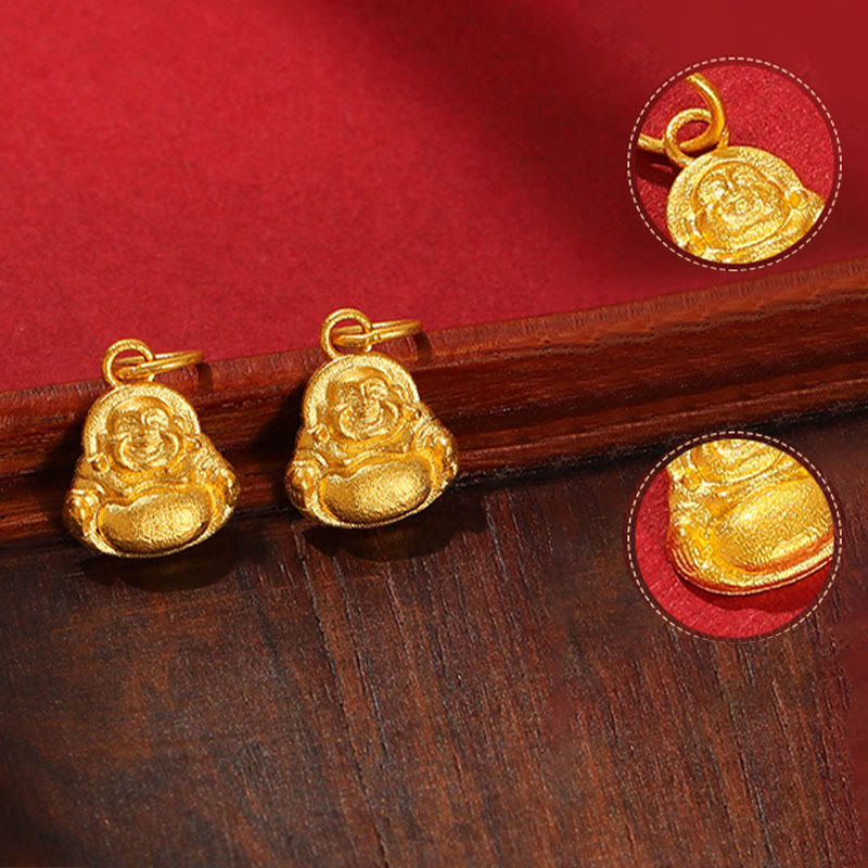 999 Gold Mini Laughing Buddha Luck Wealth Necklace Pendant