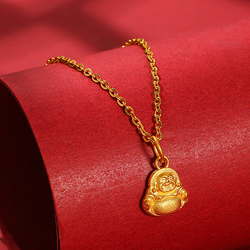 999 Gold Mini Laughing Buddha Luck Wealth Necklace Pendant