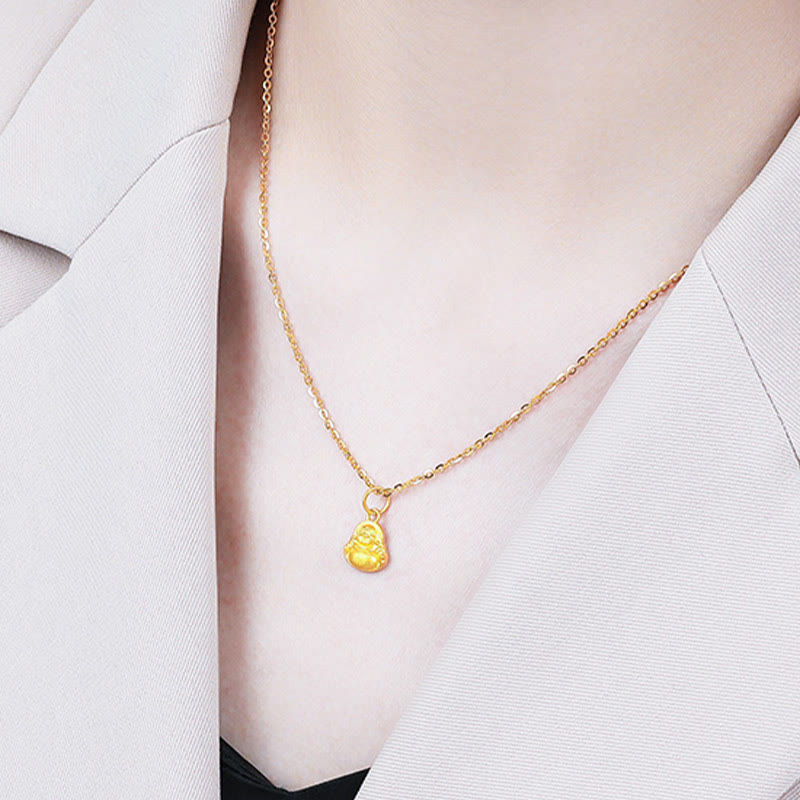 999 Gold Mini Laughing Buddha Luck Wealth Necklace Pendant