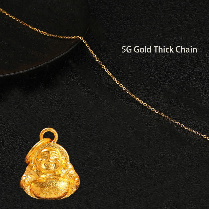 999 Gold Mini Laughing Buddha Luck Wealth Necklace Pendant