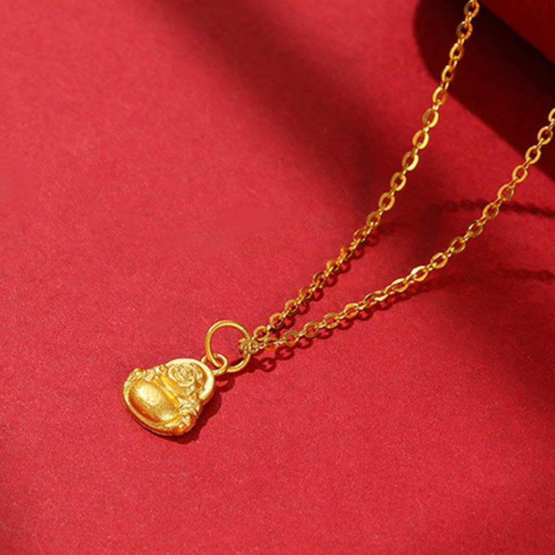 999 Gold Mini Laughing Buddha Luck Wealth Necklace Pendant