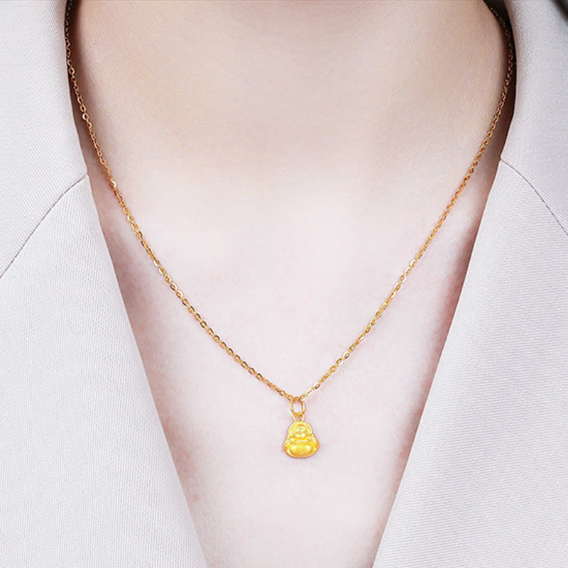 999 Gold Mini Laughing Buddha Luck Wealth Necklace Pendant