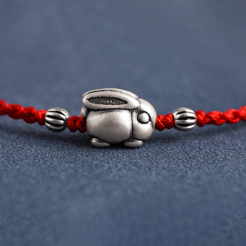 Handmade 999 Sterling Silver Rabbit Luck Rope Bracelet Anklet