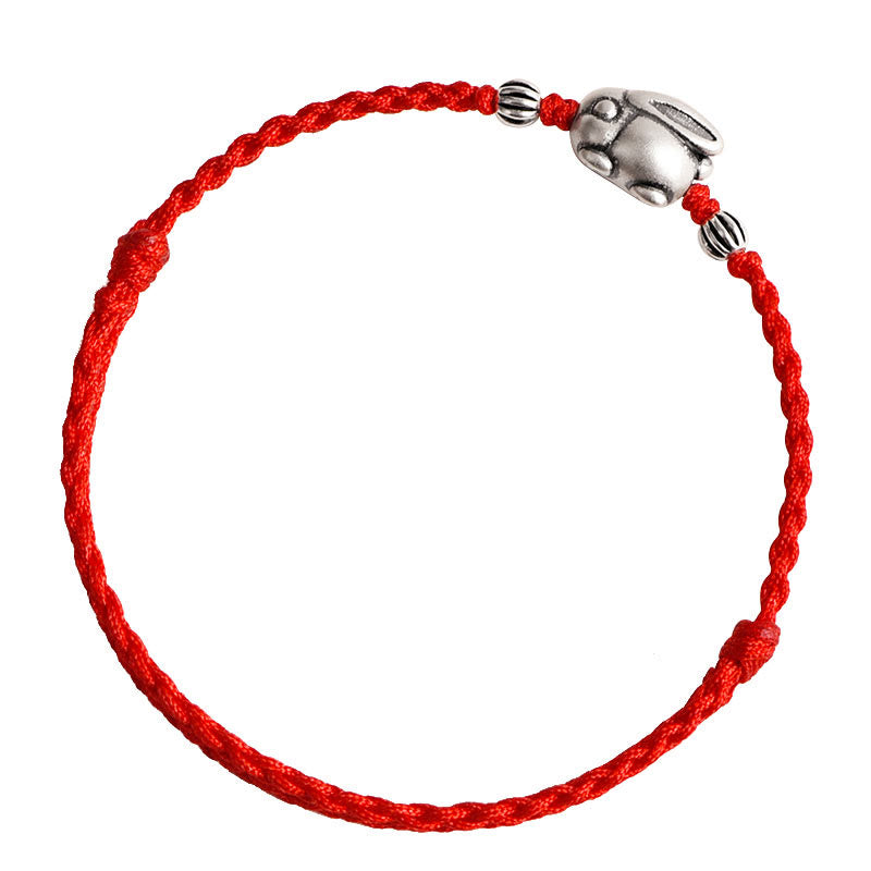 Handmade 999 Sterling Silver Rabbit Luck Rope Bracelet Anklet