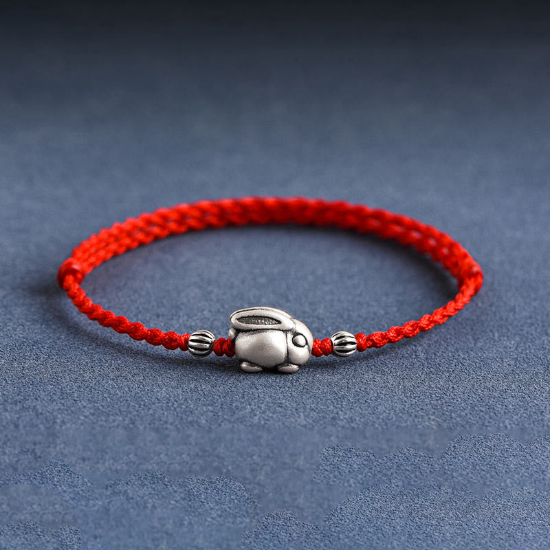 Handmade 999 Sterling Silver Rabbit Luck Rope Bracelet Anklet