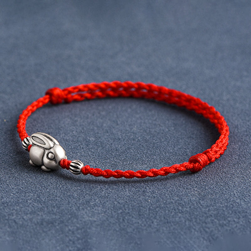 Handmade 999 Sterling Silver Rabbit Luck Rope Bracelet Anklet