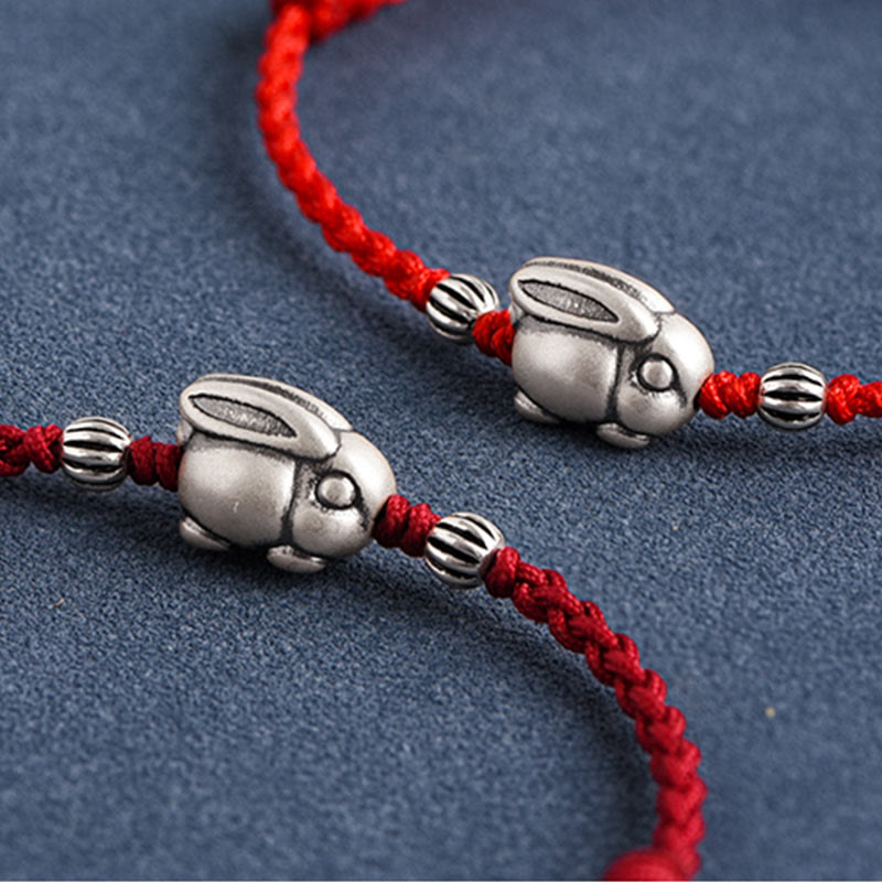 Handmade 999 Sterling Silver Rabbit Luck Rope Bracelet Anklet