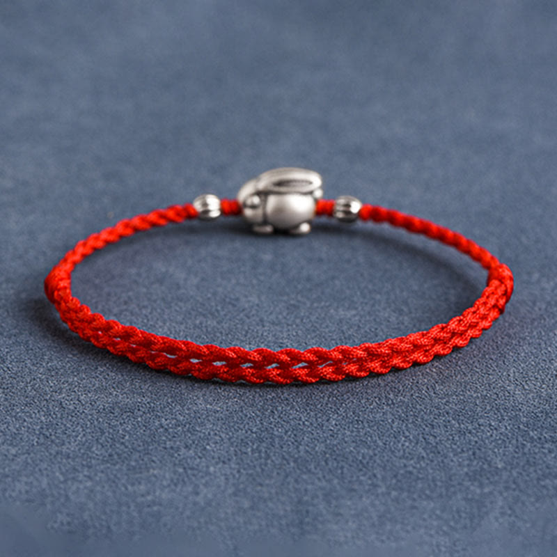 Handmade 999 Sterling Silver Rabbit Luck Rope Bracelet Anklet